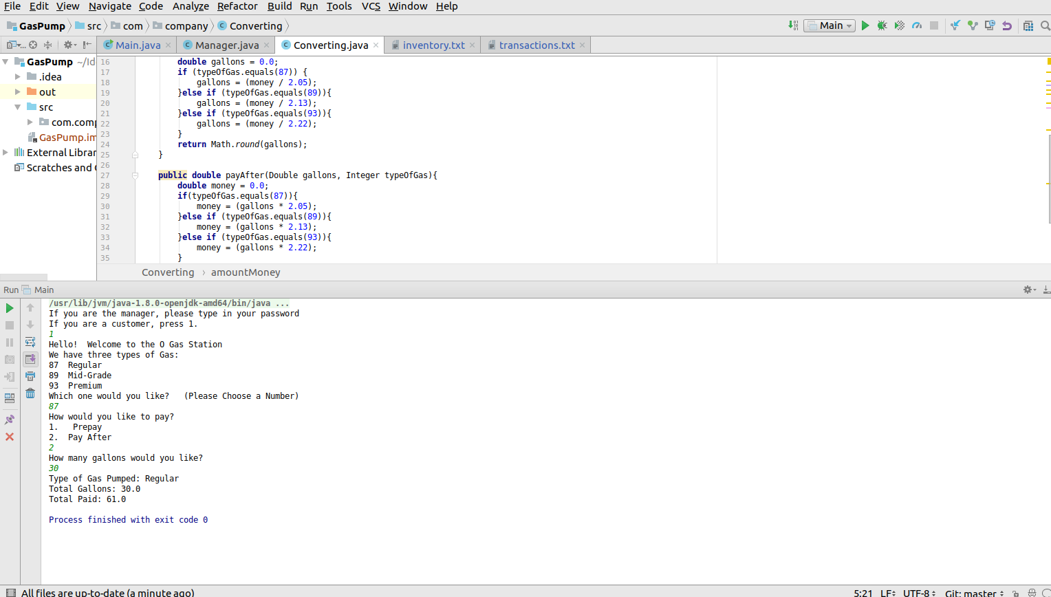 Screenshot of my Gas-Pump application in Java